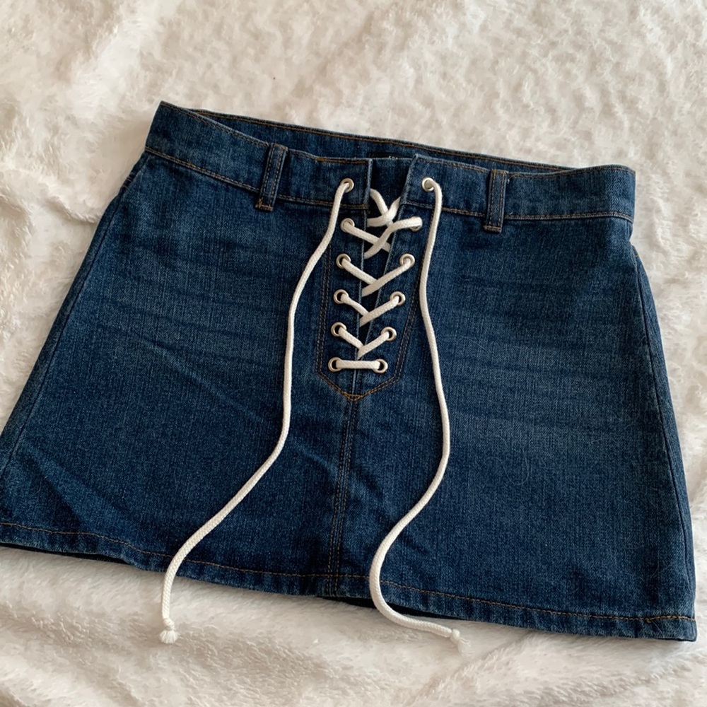 forever 21 lace up denim mini skirt